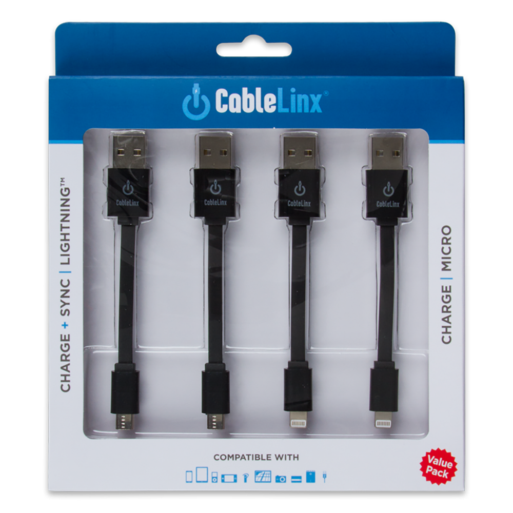 The Charge Hub Cable Linx Value Pack of 2 Lightning and 2 Micro to USB Charge & Sync Cables