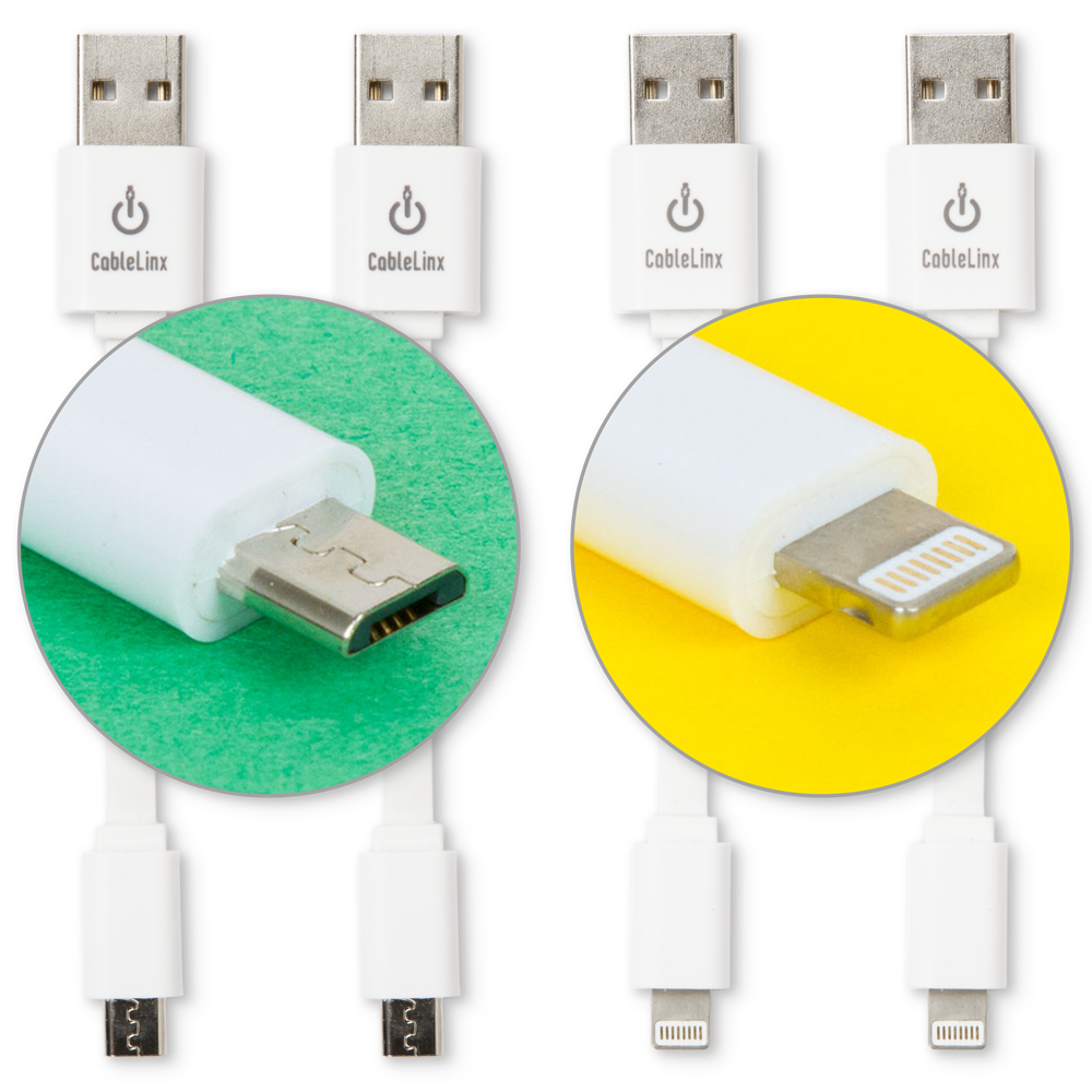 The Charge Hub Cable Linx Value Pack of 2 Lightning and 2 Micro to USB Charge & Sync Cables