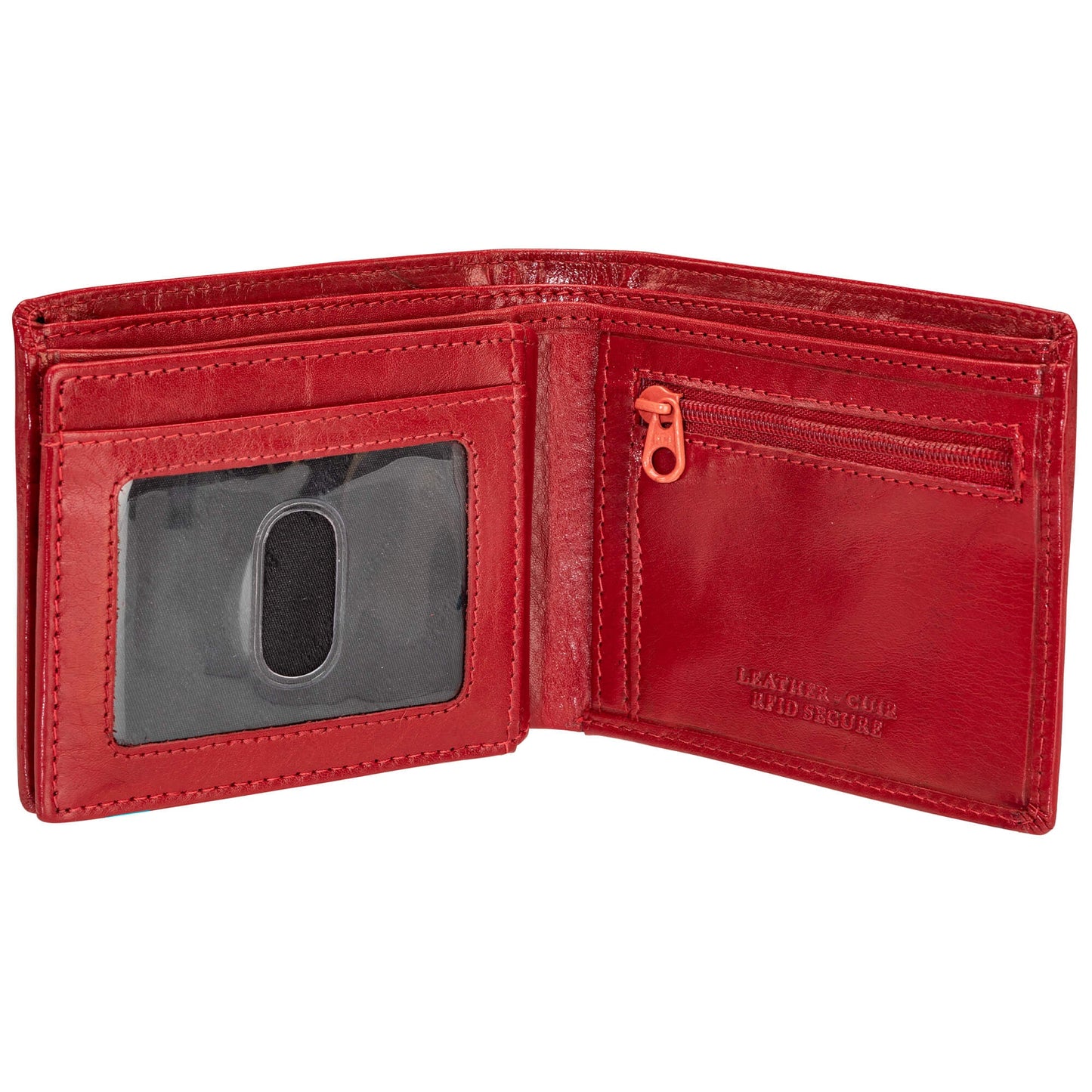 Mancini Men's RFID Secure Center Wing Wallet with Coin Pocket - Red